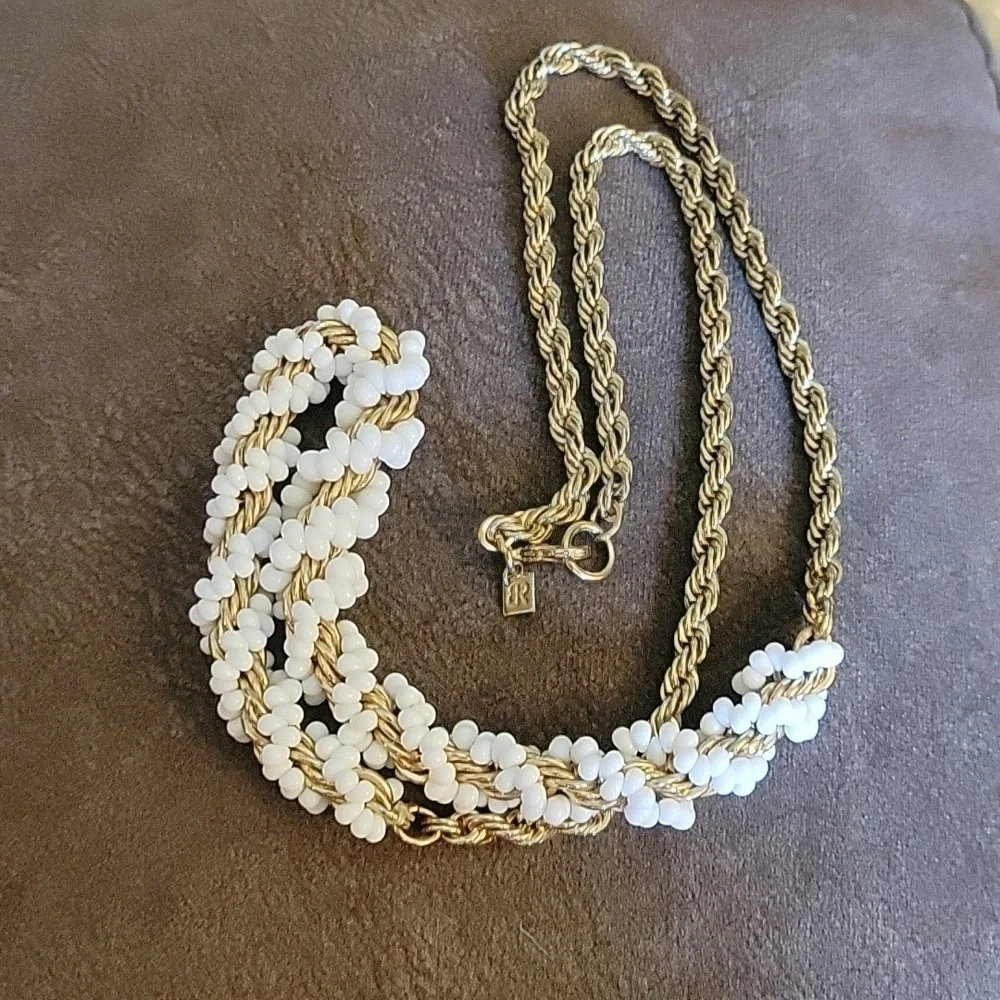Vtg BANANA REPUBLIC Spiral Twisted Bayadere Beaded Chunky Chain Necklace